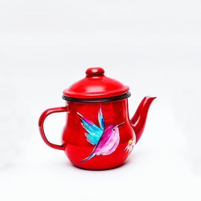 Tetera enlozada roja para té medio litro