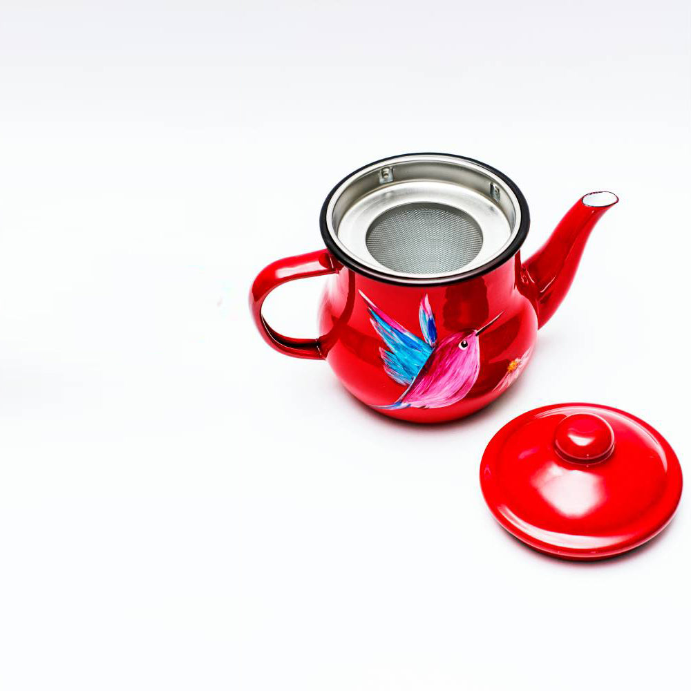Tetera enlozada roja para té medio litro