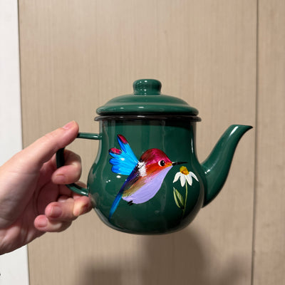Teterita para té, verde con colibrí
