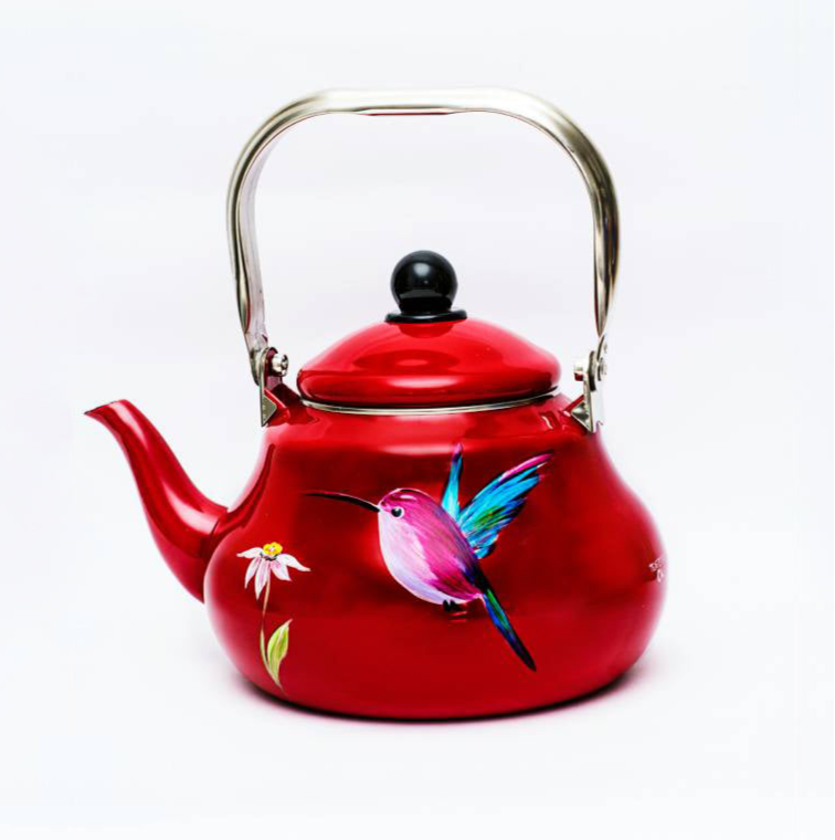 Tetera enlozada roja para agua