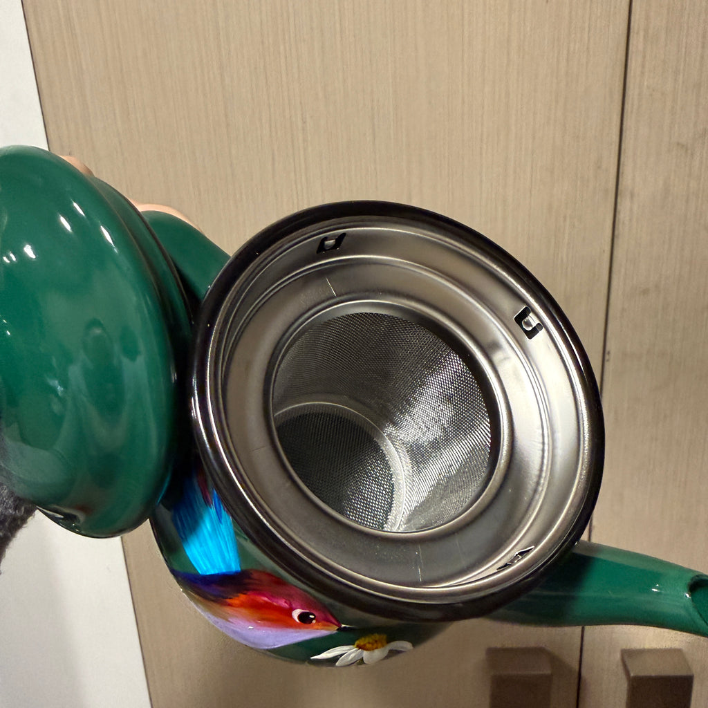 Teterita para té, verde con colibrí