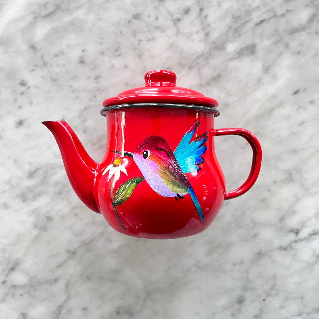 Tetera enlozada roja para té medio litro