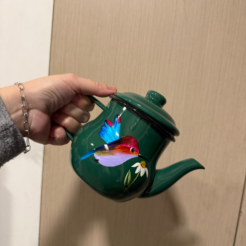 Teterita para té, verde con colibrí