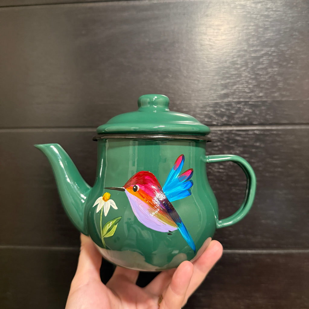 Teterita para té, verde con colibrí