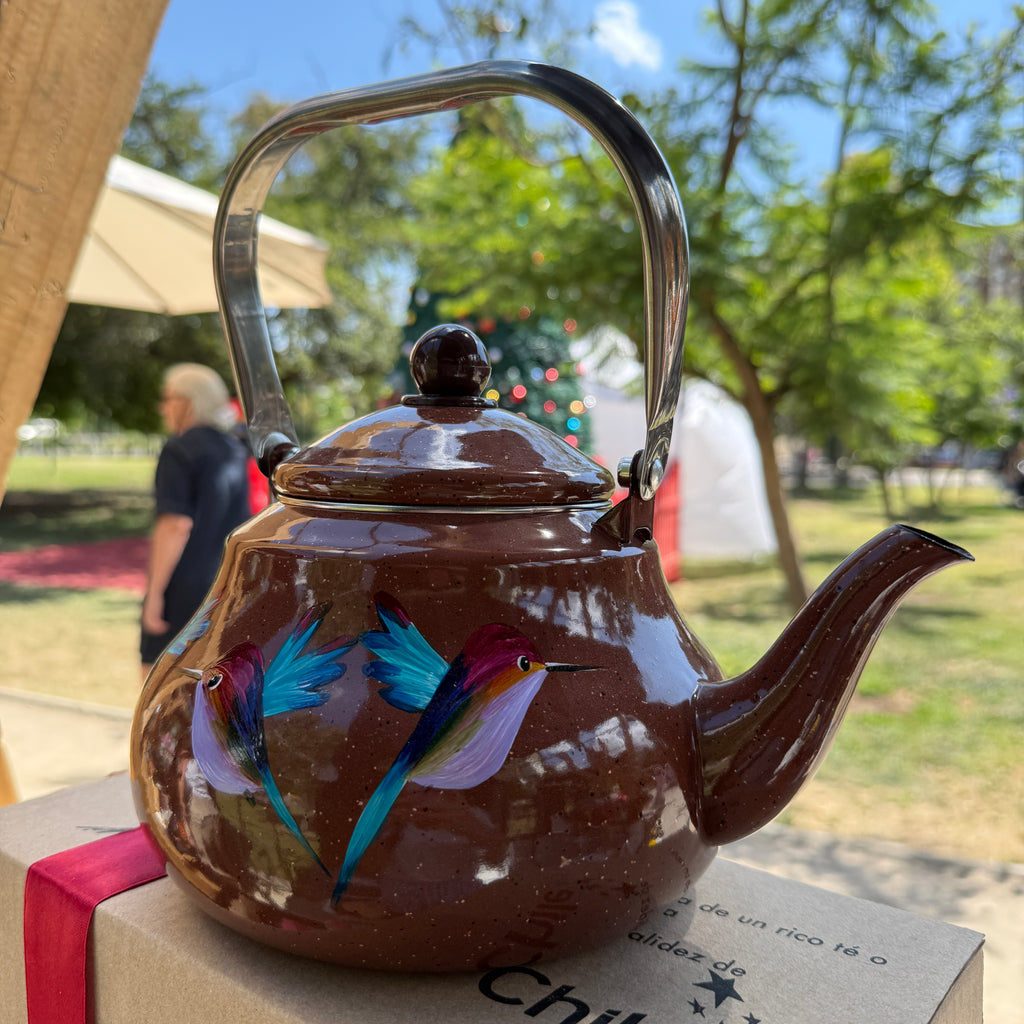 Tetera enlozada Cafe con colibríes