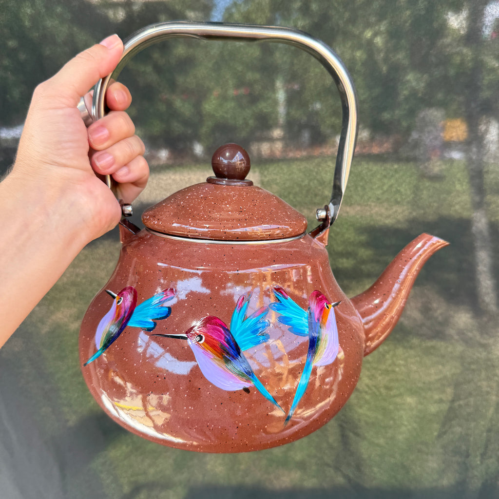 Tetera enlozada Cafe con colibríes