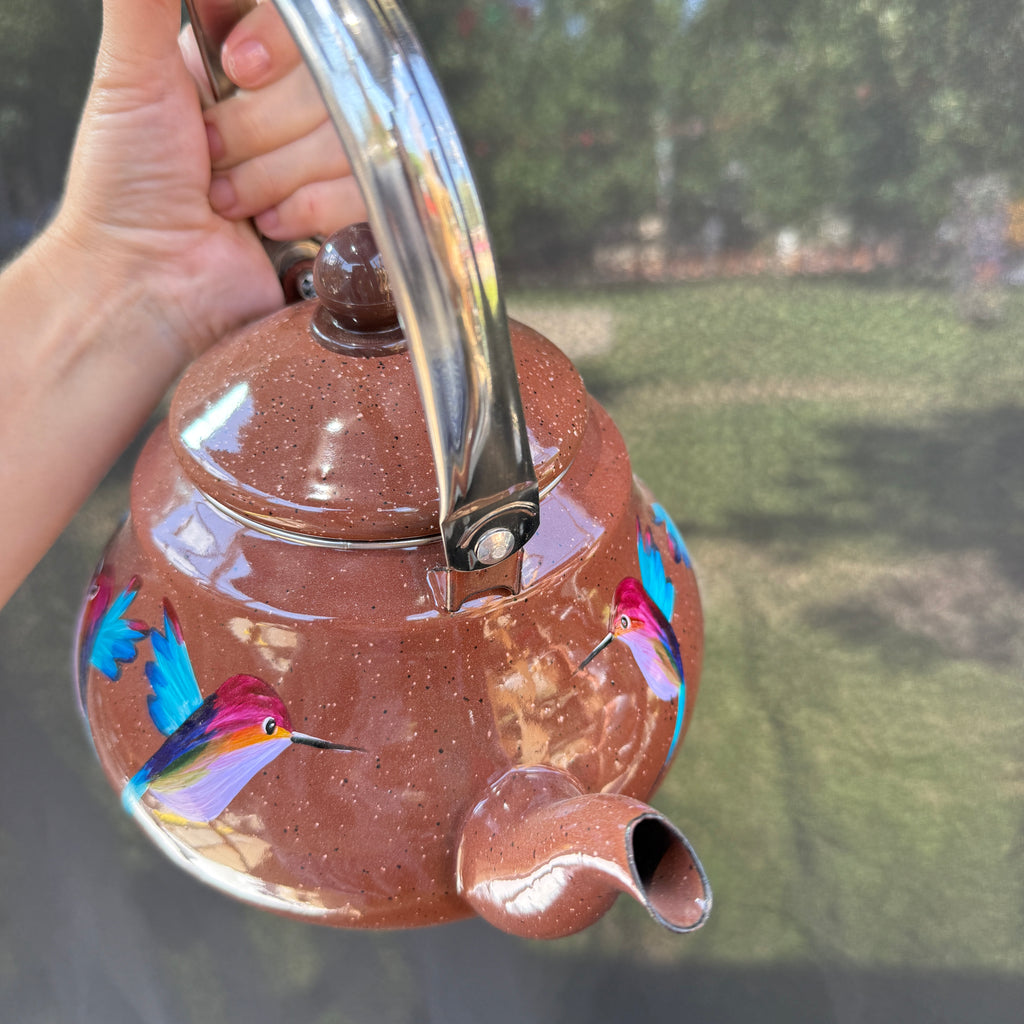 Tetera enlozada Cafe con colibríes