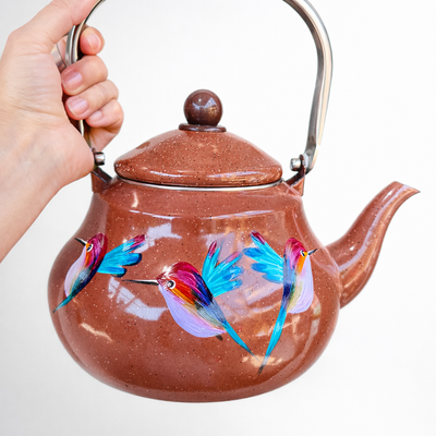 Tetera enlozada Cafe con colibríes