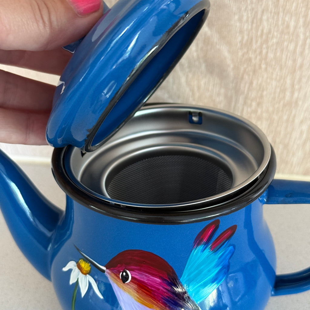 Tetera enlozada celeste para té