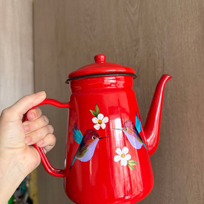 Tetera vintage roja colibri