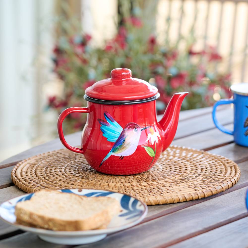 Tetera enlozada roja para té medio litro