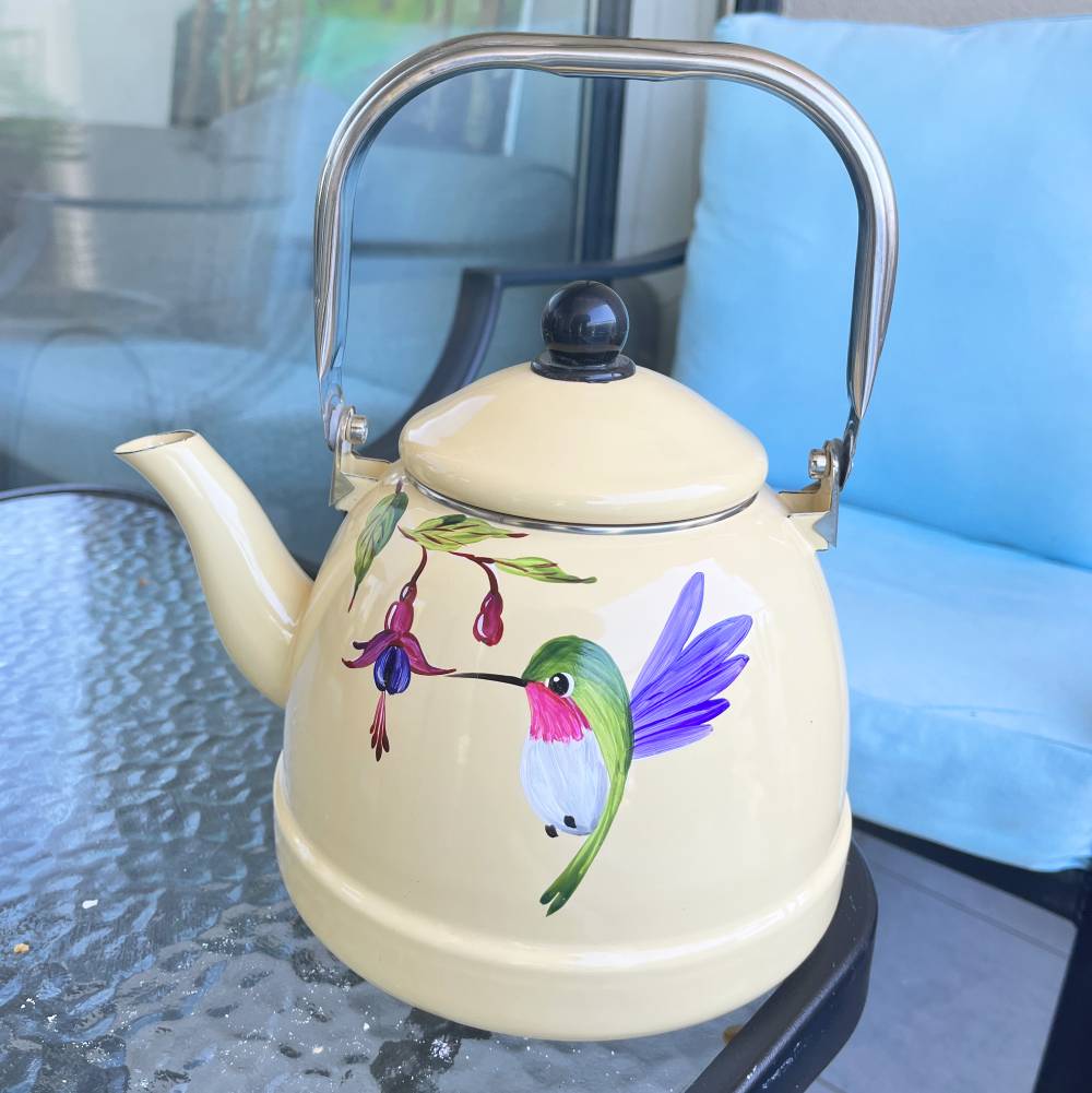 Tetera enlozada Beige 3 litros colibrí