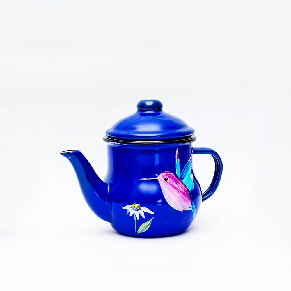 Tetera enlozada azul para té