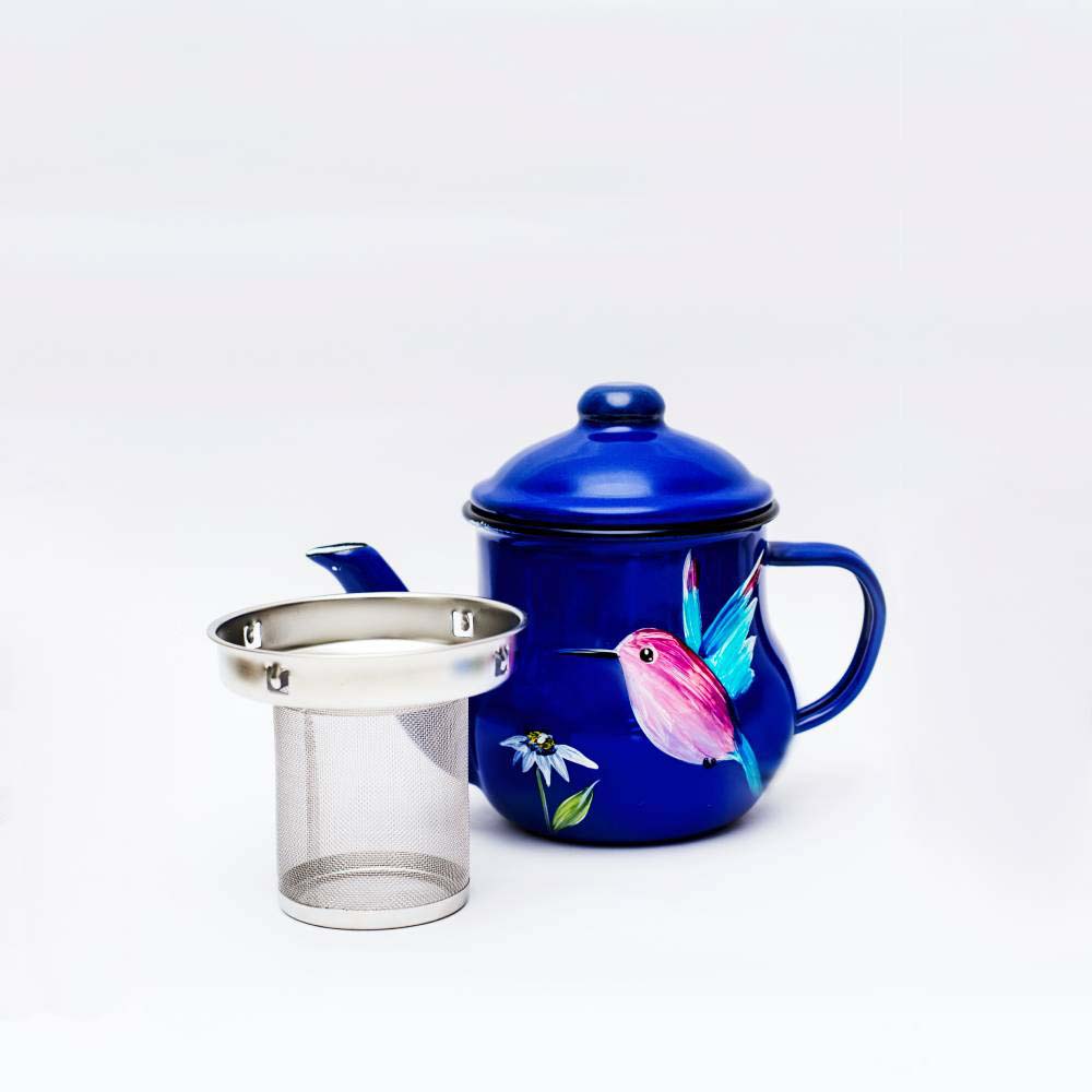 Tetera enlozada azul para té