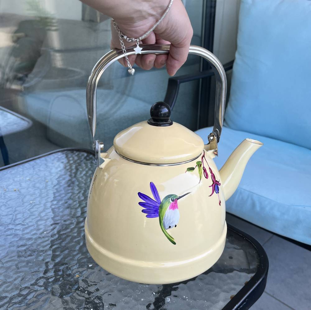 Tetera enlozada Beige 3 litros colibrí