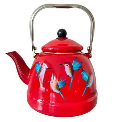 Tetera enlozada roja 3 litros colibrí