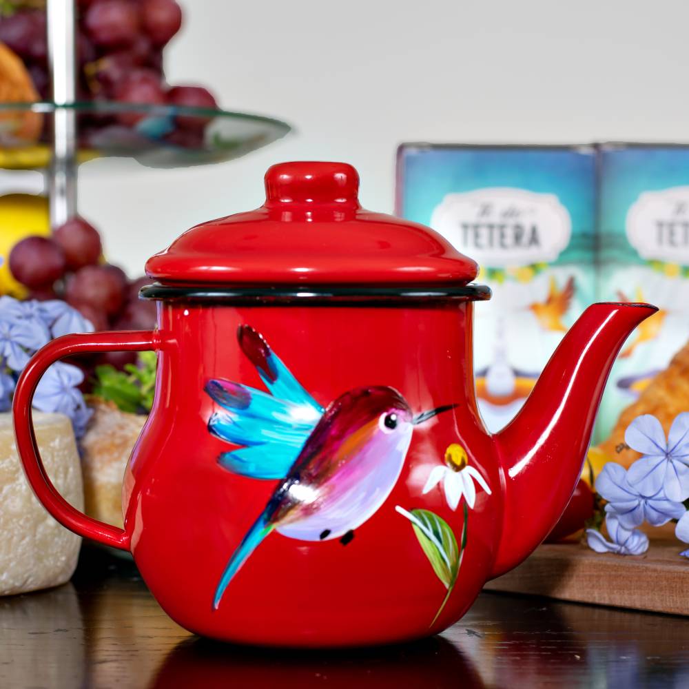 Tetera enlozada roja para té medio litro