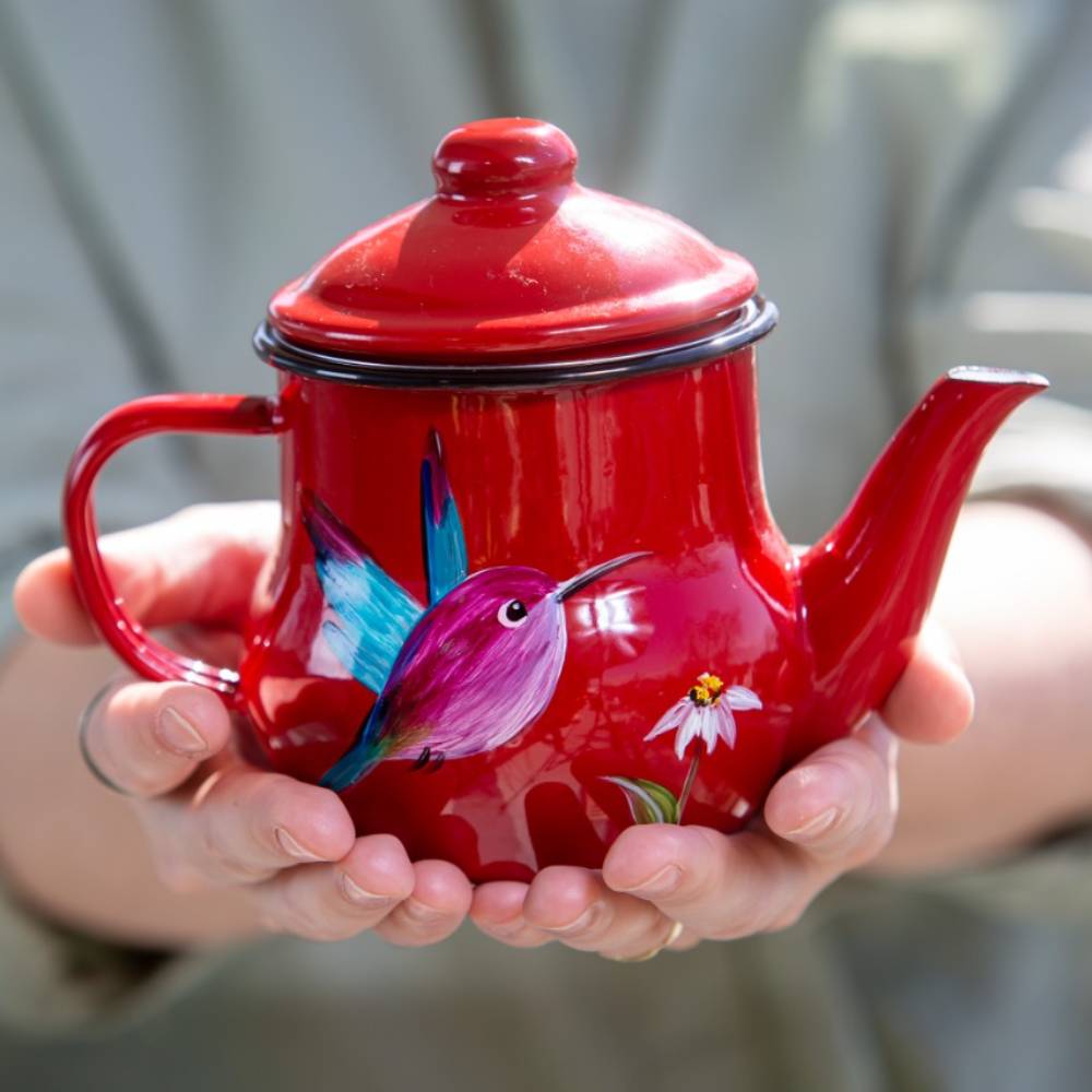 Tetera enlozada roja para té medio litro